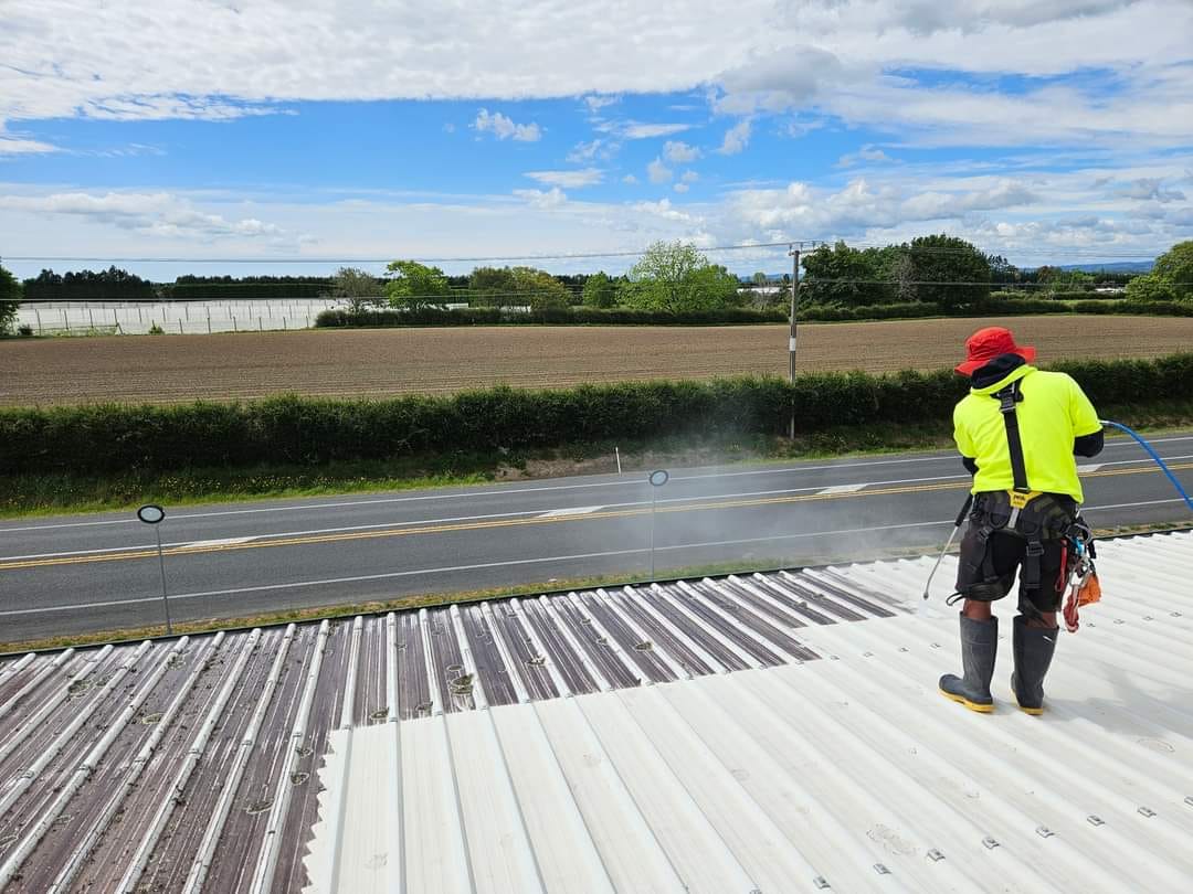 Roof Washing project in action